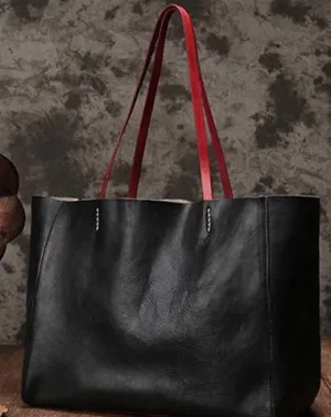 17" Black Ladies Leather Tote Bags Womens Tote Purses Large Black Tote Shoulder Bag