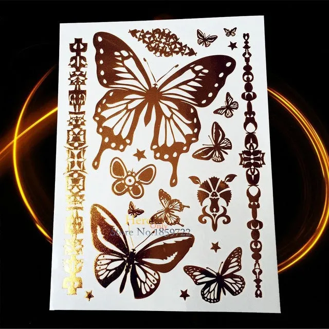 1PC Gold Silver Tattoo India Sun Moon Stars Waterproof Temporary Tattoo Sticker HCT126 Black Chain Bracelet Design Flash Tattoos