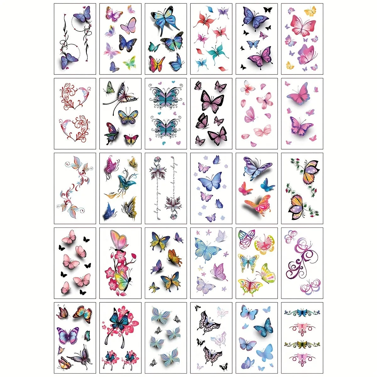 30pc Butterfly Temporary Tattoos Colorful Waterproof Realistic Body Art