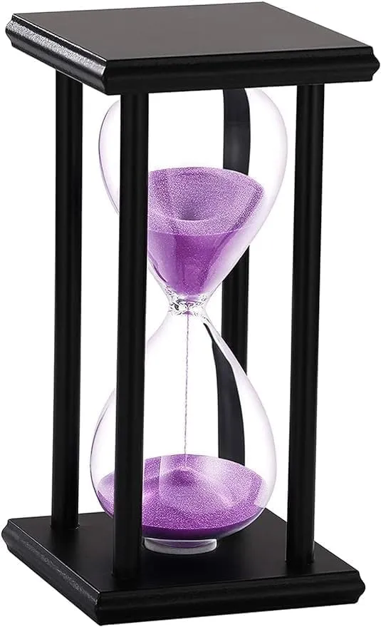 60 Minute, Black Wooden Stand Sand Timer Clock with Purple Sand Watch 60 Min, Large Unique One Hour Glass Sandglass