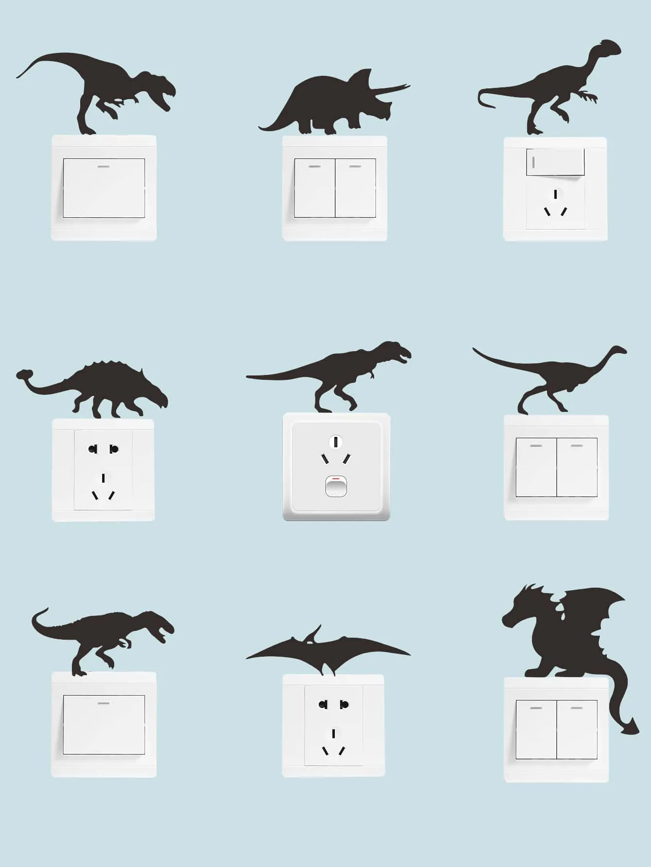 9pcs Dinosaur Kids Wall Sticker Creative Decor Wall Art Adhesive Wall Decals