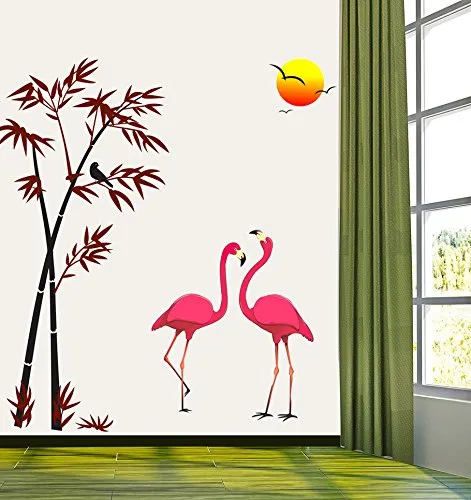 AARUDHRA SHOPEE Self Adhesive Decorative Peel Stick 2 Flamingos Wallpaper for Living Room Hall Decoration PVC Vinyl DIY Wall Stickers (90x70 Cm)