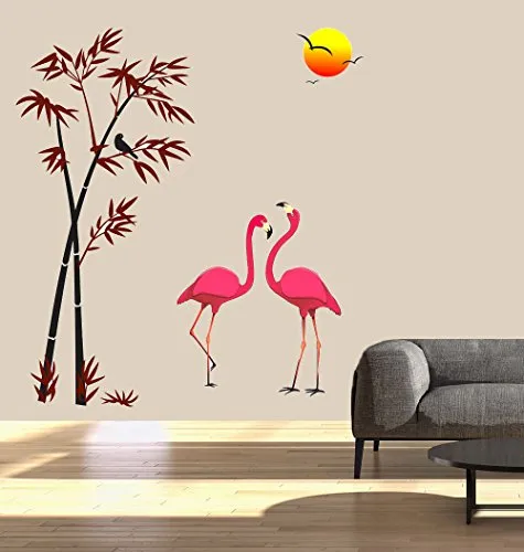 AARUDHRA SHOPEE Self Adhesive Decorative Peel Stick 2 Flamingos Wallpaper for Living Room Hall Decoration PVC Vinyl DIY Wall Stickers (90x70 Cm)