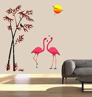 AARUDHRA SHOPEE Self Adhesive Decorative Peel Stick 2 Flamingos Wallpaper for Living Room Hall Decoration PVC Vinyl DIY Wall Stickers (90x70 Cm)