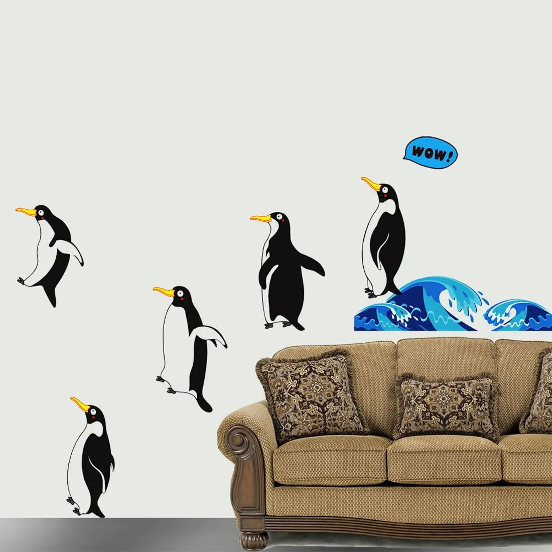 AARUDHRA SHOPEE Self Adhesive Decorative Peel Stick 5 Penguins Wallpaper for Living Room Hall Decoration PVC Vinyl DIY Wall Stickers (110x60 Cm)