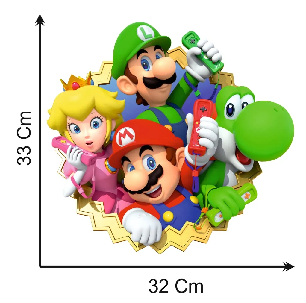 Akki World Super Mario Team Wall Sticker for Kids Room, Restaurant, Cafe, Kitchen, Bedroom, Living Room (Size - 32 Cm X 33 Cm)