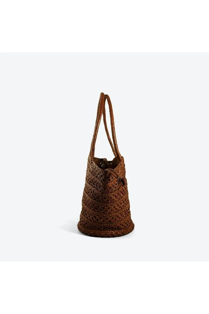 Allan K Savannah Toledo Leather Bucket Bag- Belt Weave  | Brown