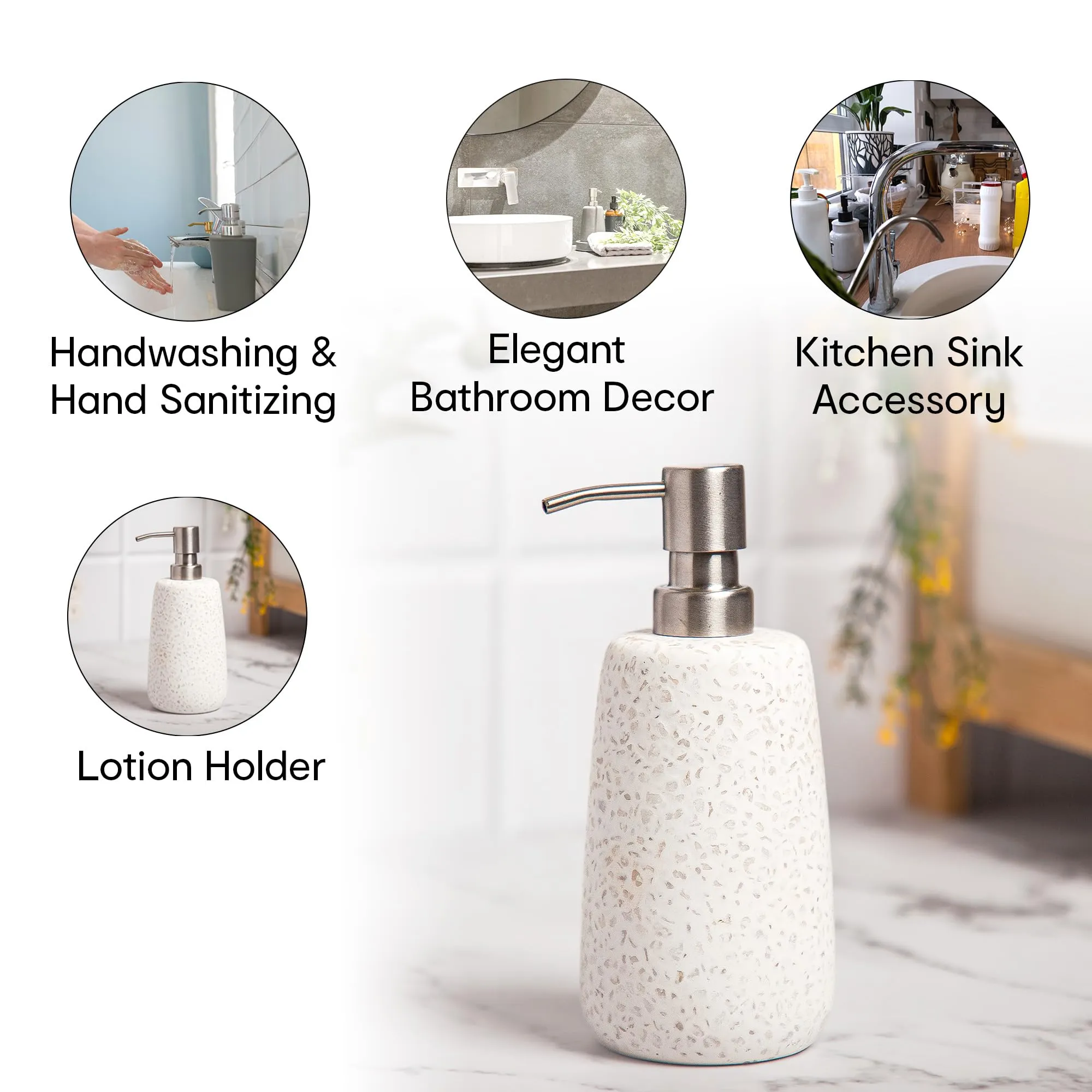 Anko Terrazzo Soap Dispenser - Set of 3| Elegant Bathroom Accessory | 130 ml Capacity | 18cm (H) x 8cm (Dia.)