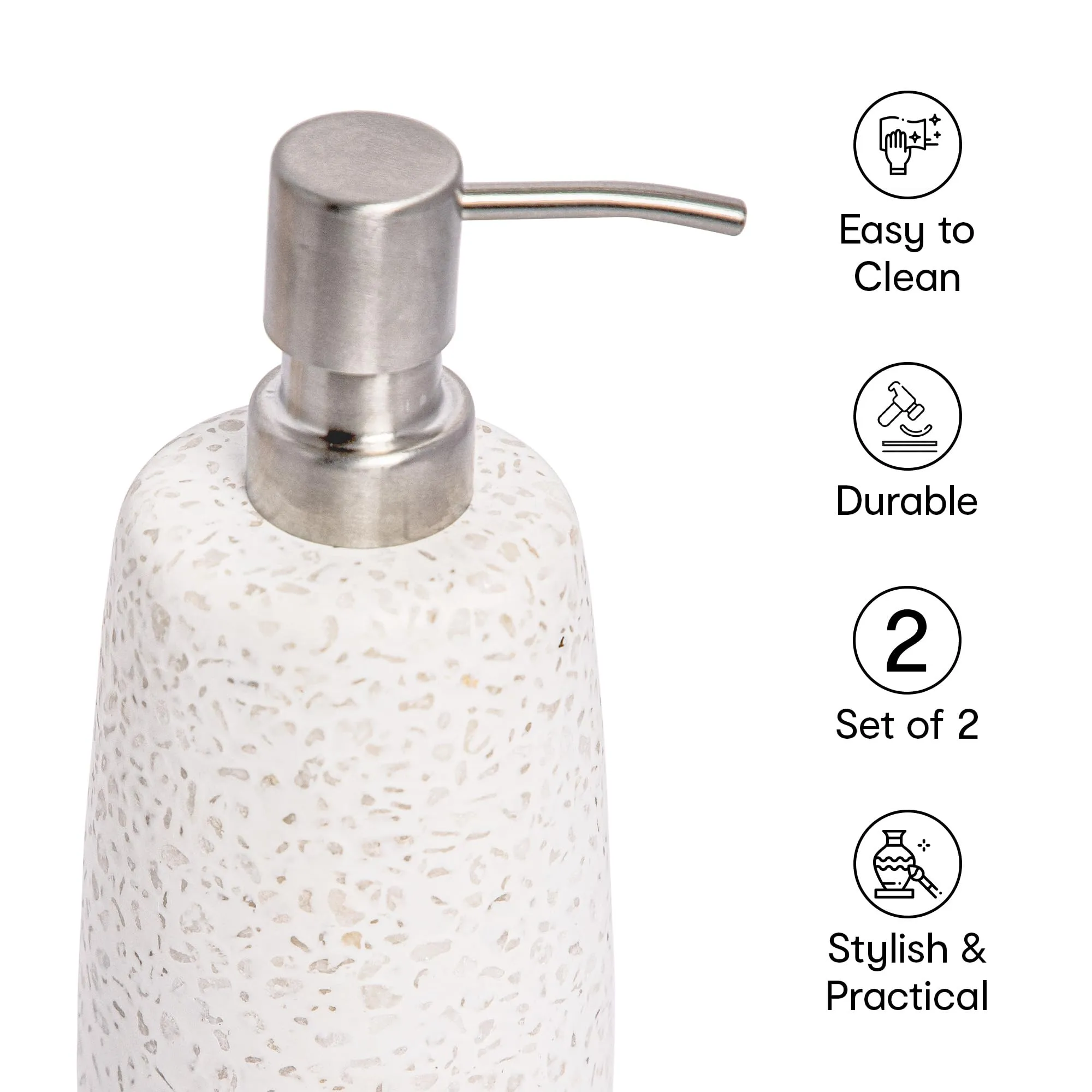 Anko Terrazzo Soap Dispenser - Set of 3| Elegant Bathroom Accessory | 130 ml Capacity | 18cm (H) x 8cm (Dia.)