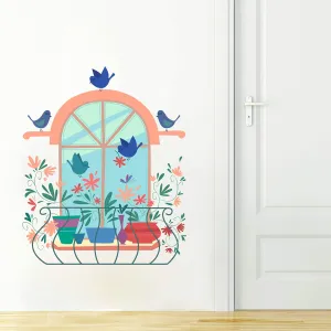 Art Kafe Balcony Flower Birds Wall Sticker (Size :- 56 X 69 cm) | Wall Sticker for Living Room/Bedroom/Office and All Decorative Stickers