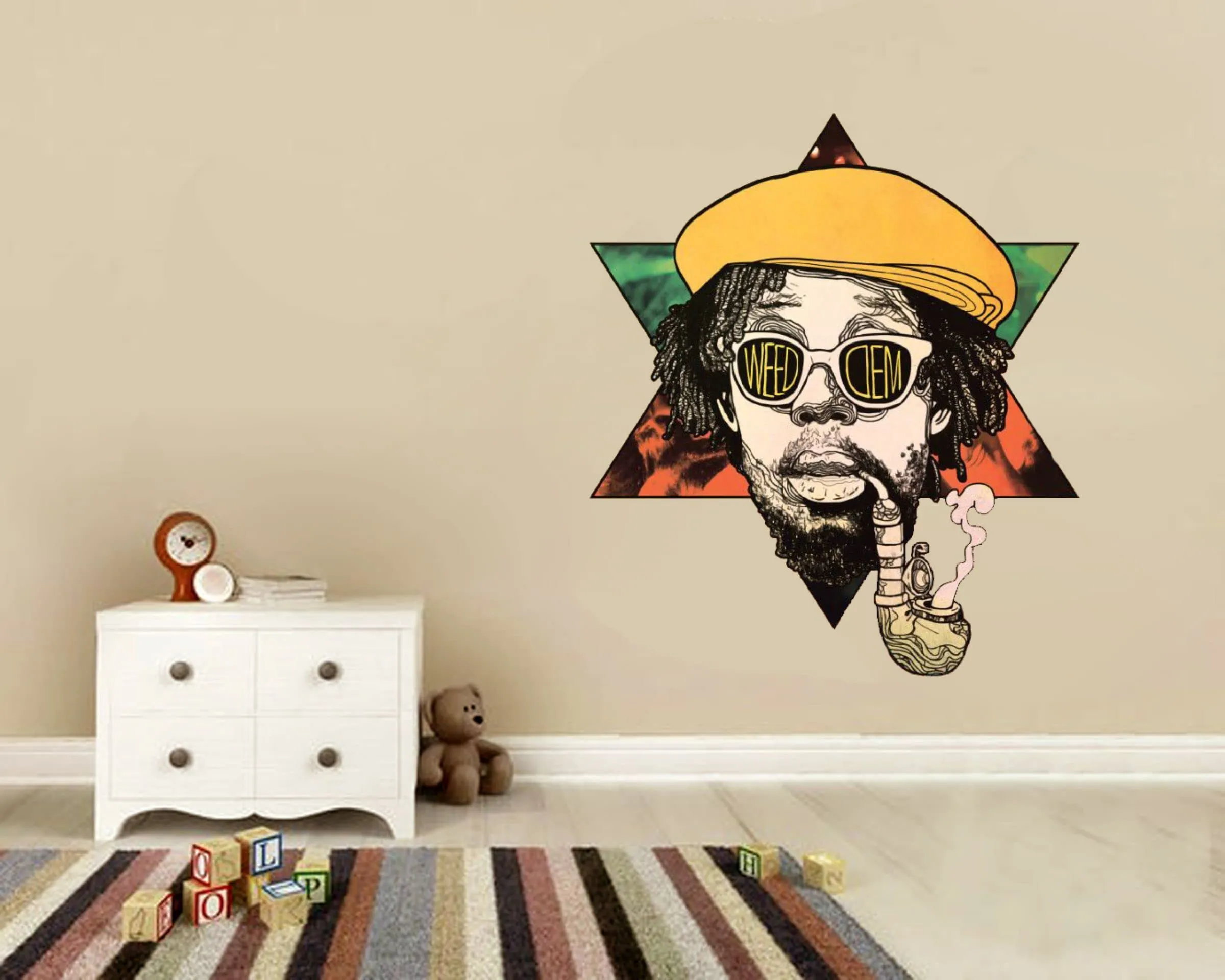 Art Kafe Bob Marley Weed Sticker (Size :- 22 X 25 inch) | Wall Sticker for Living Room/Bedroom/Office and All Decorative Stickers