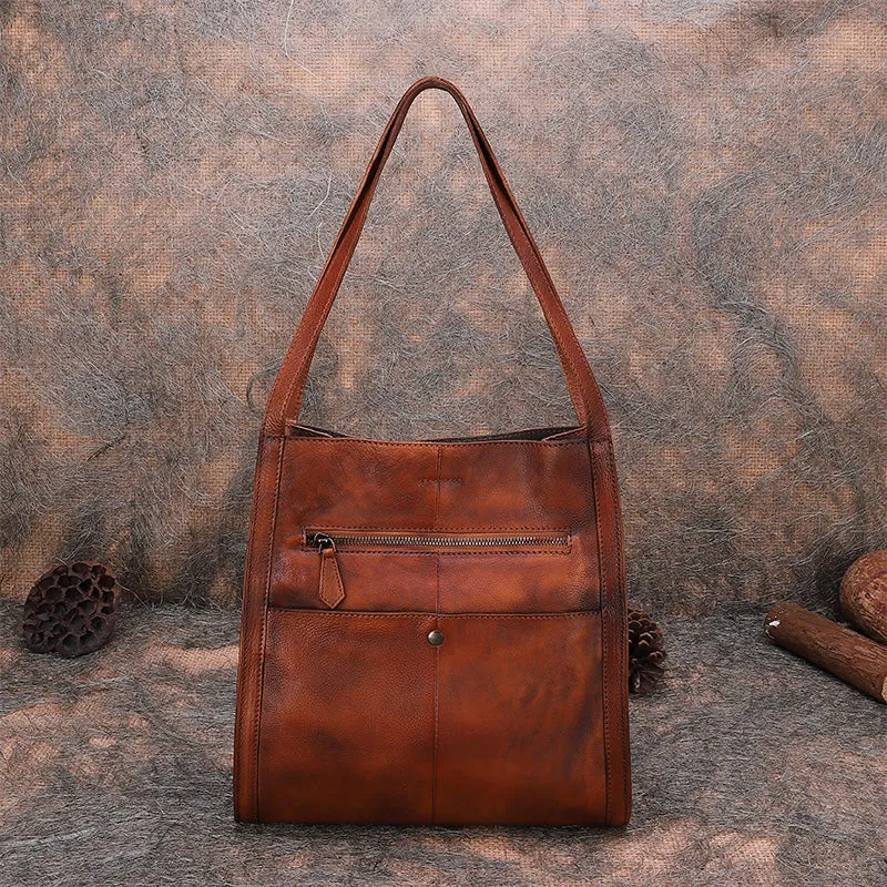 Best Brown Leather Womens Square Totes Handbag Handmade Vintage Tote Shoulder Purse for Ladies