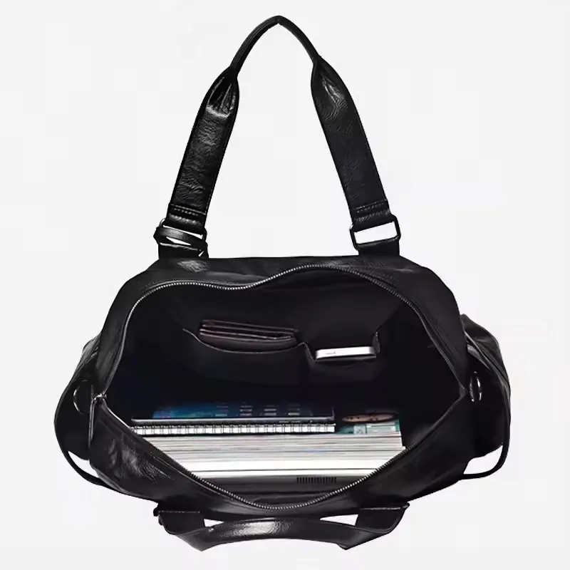 Black Leather Duffle Bag PU