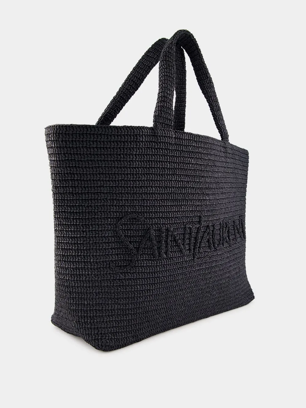 Black Raffia Crochet Tote Bag