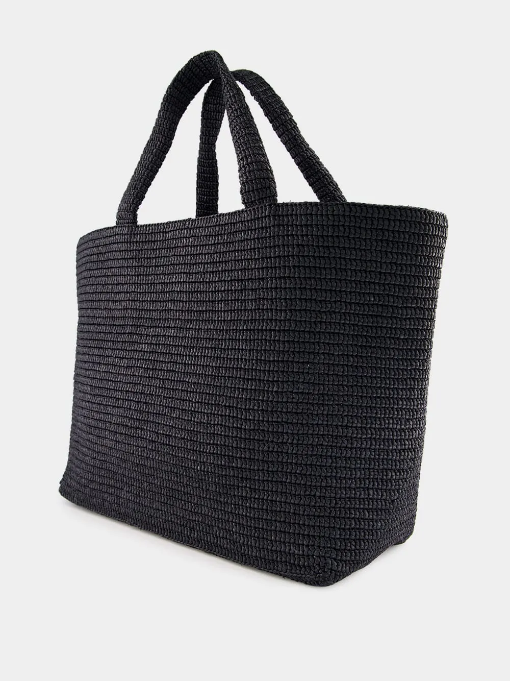 Black Raffia Crochet Tote Bag