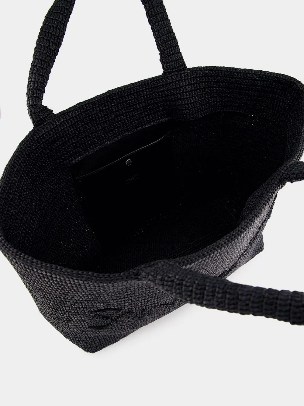 Black Raffia Crochet Tote Bag