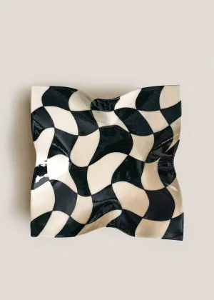 Black Small Wavy Checked Handkerchief Dish