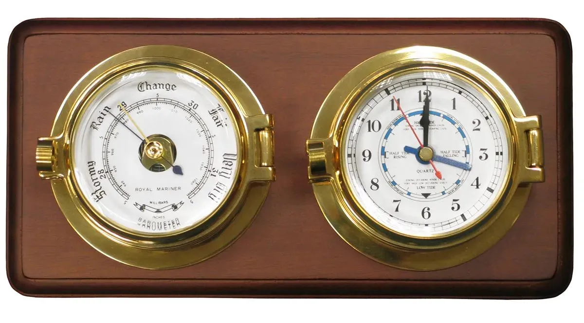 Brass Channel Tide Clock & Barometer