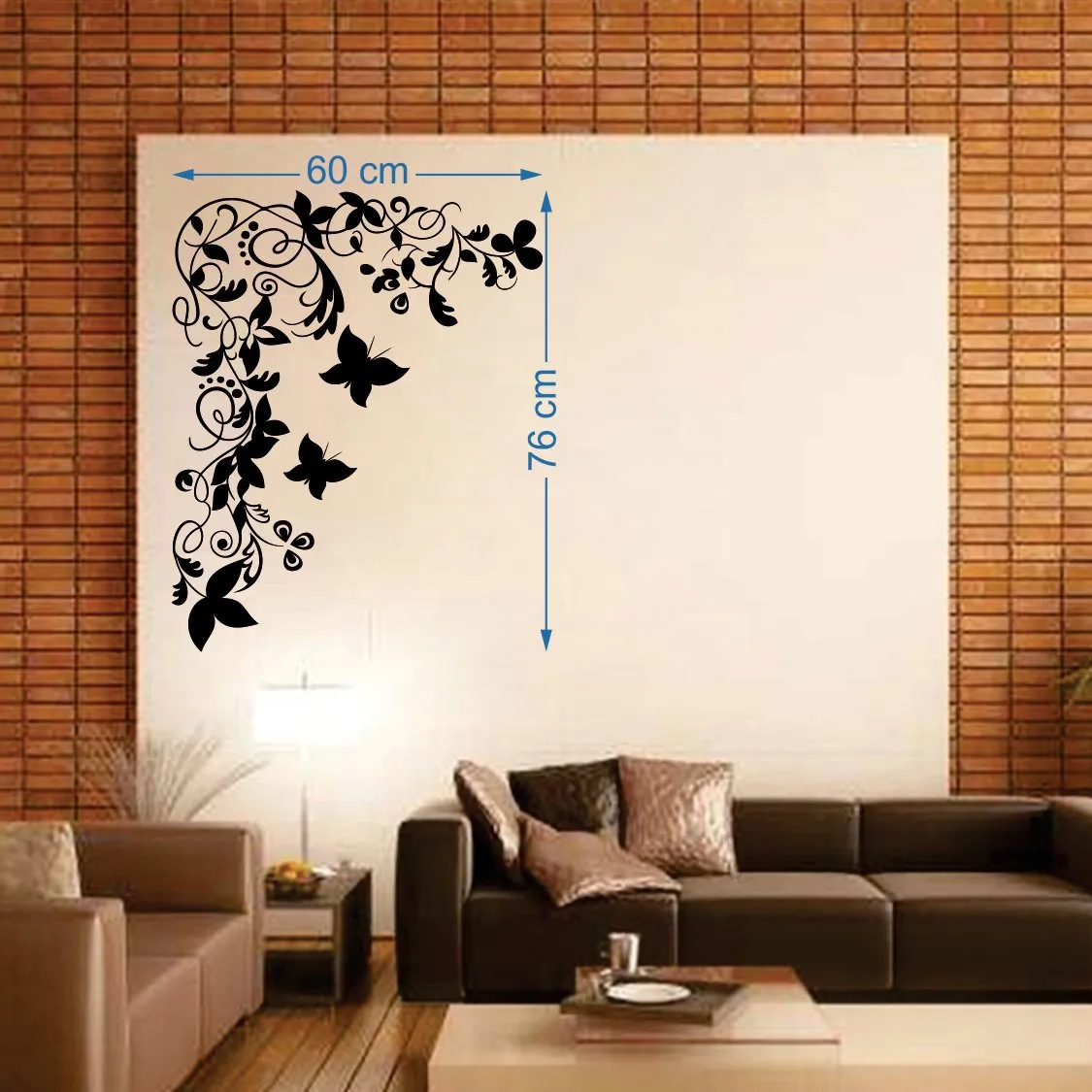 Butterfly Floral Corner Self Adhesive VinylWaterproof Decorative Wall Stickers for Hall, Bedroom, Kitchen and Furniture