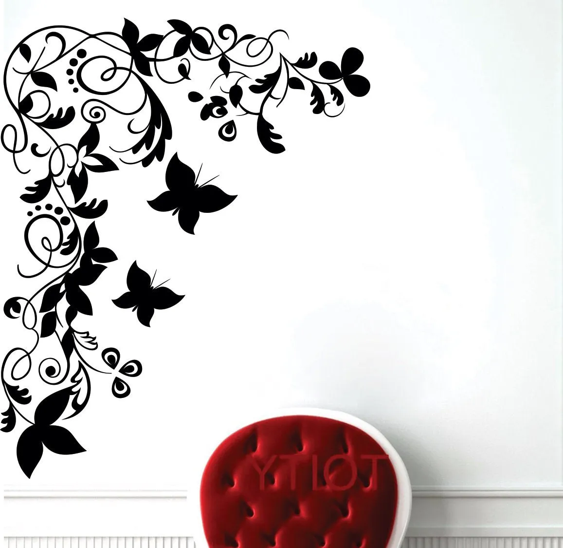 Butterfly Floral Corner Self Adhesive VinylWaterproof Decorative Wall Stickers for Hall, Bedroom, Kitchen and Furniture