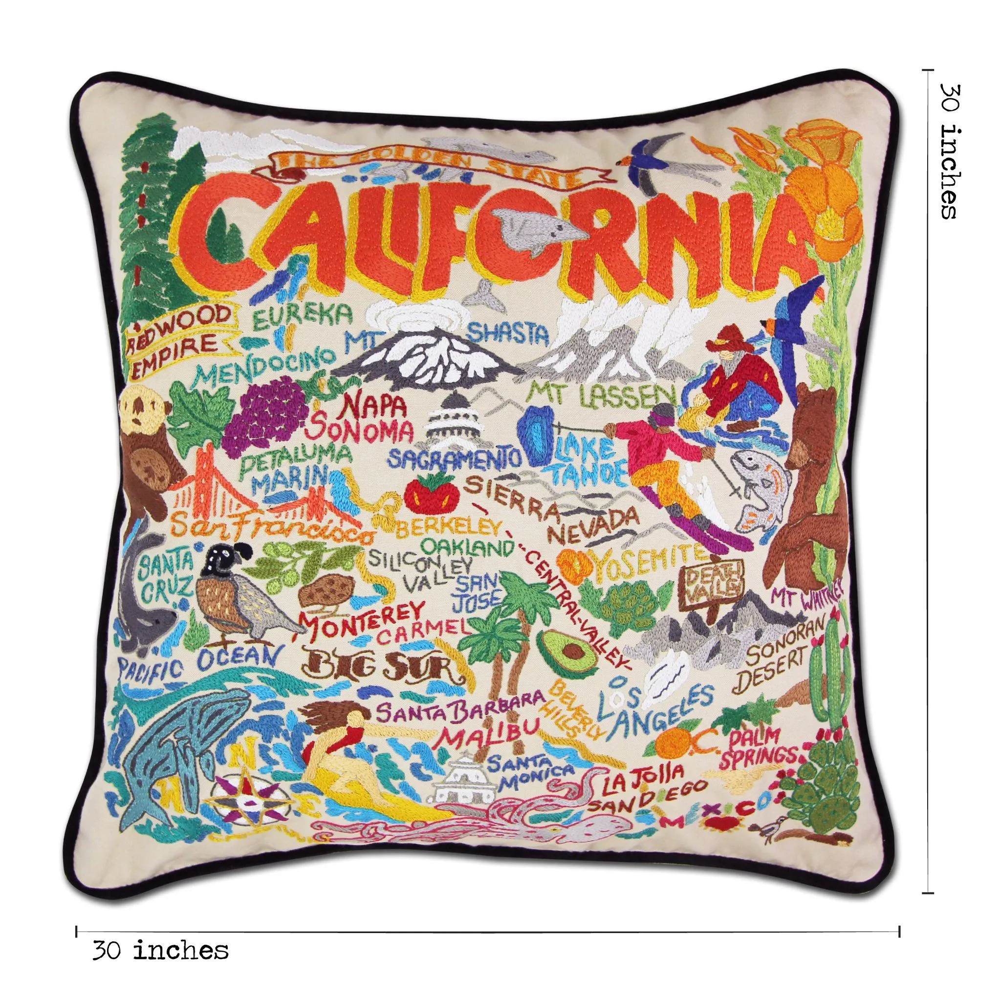 California XL Hand-Embroidered Pillow