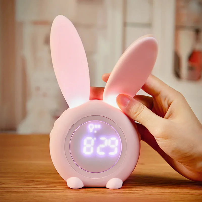 Cartoon Cute Rabbit Timing Alarm Clock Silicone Light Intelligent Induction Led Wake-up Night Light Charging Student Mute Little Alarm Clock