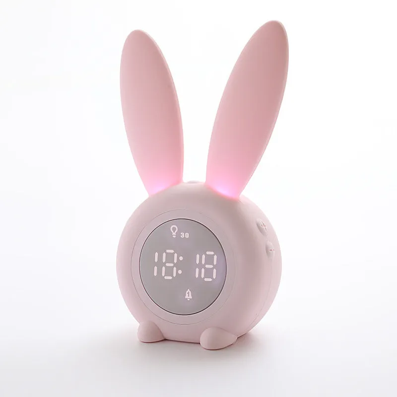 Cartoon Cute Rabbit Timing Alarm Clock Silicone Light Intelligent Induction Led Wake-up Night Light Charging Student Mute Little Alarm Clock