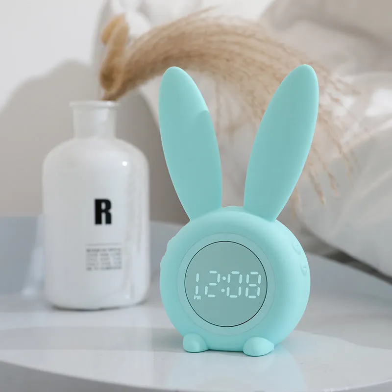 Cartoon Cute Rabbit Timing Alarm Clock Silicone Light Intelligent Induction Led Wake-up Night Light Charging Student Mute Little Alarm Clock