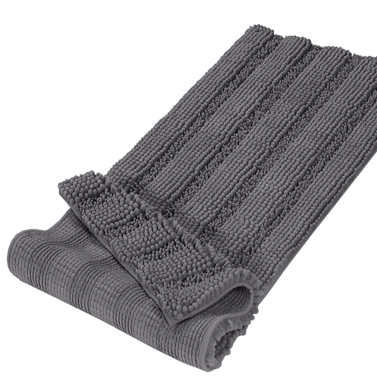 Chenille Bath Mat Runner Non Slip Bath Mat for Bathroom Thick Soft Stripe Design