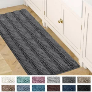 Chenille Bath Mat Runner Non Slip Bath Mat for Bathroom Thick Soft Stripe Design