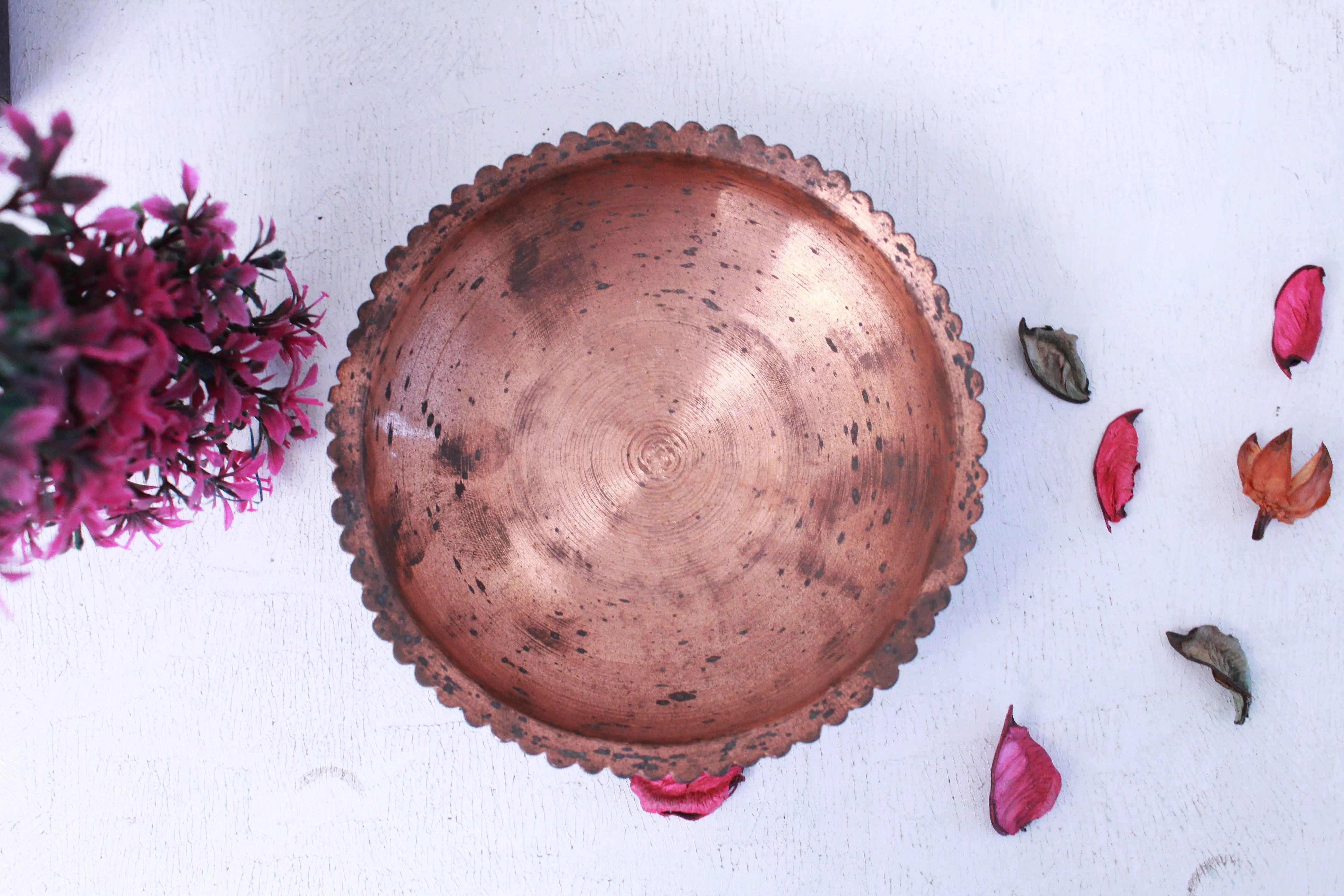 Copper Footed Bowl: Inspired by Antiques, Ideal for Desserts.