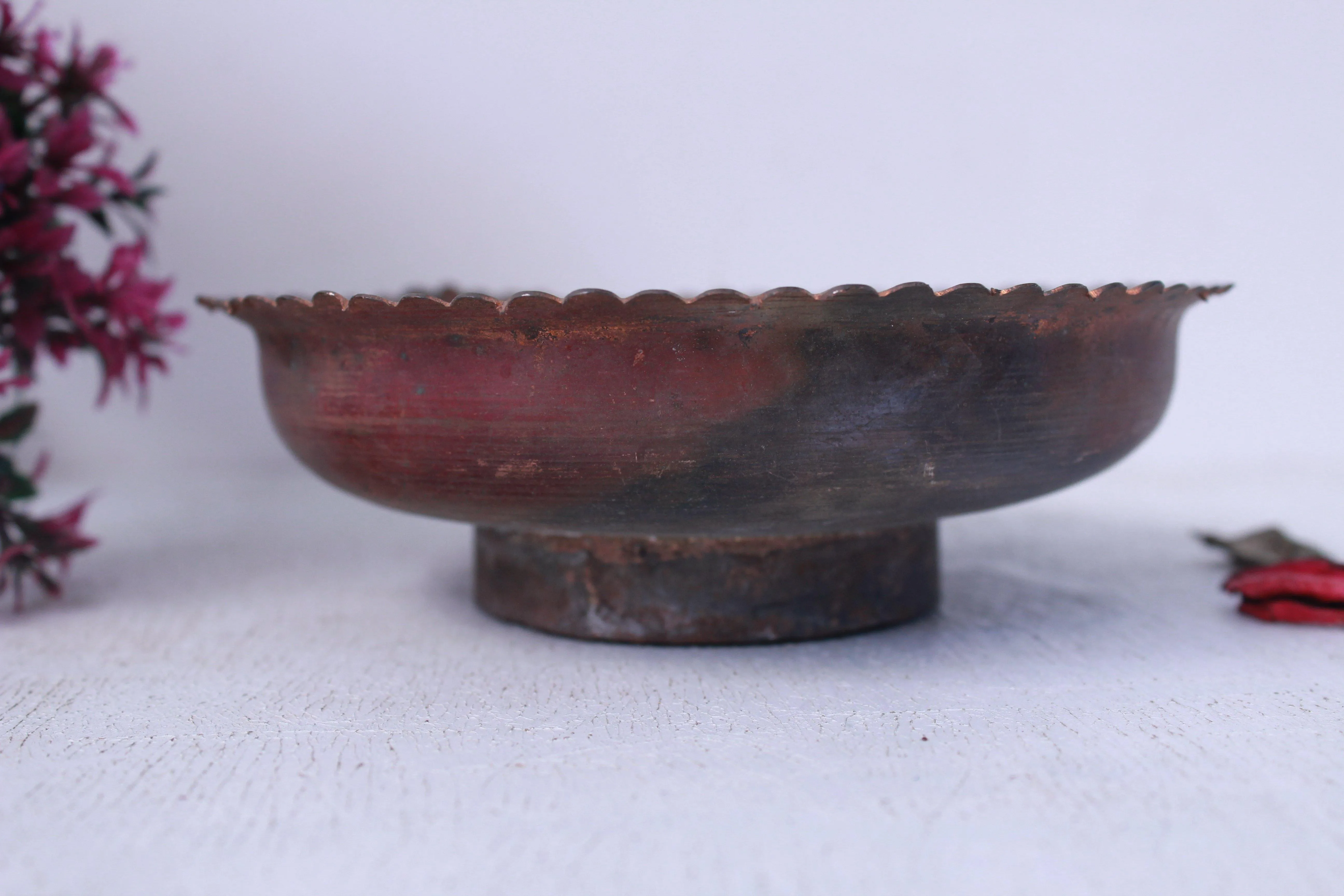 Copper Footed Bowl: Inspired by Antiques, Ideal for Desserts.