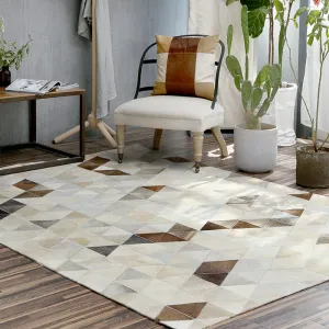 Cream and Fawn Triangle Patchwork Hide Rug