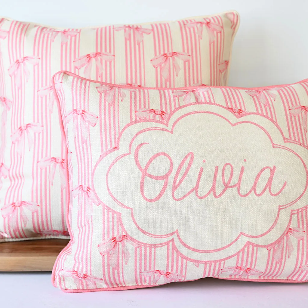 Custom Pink Bow Girl Name Pillow