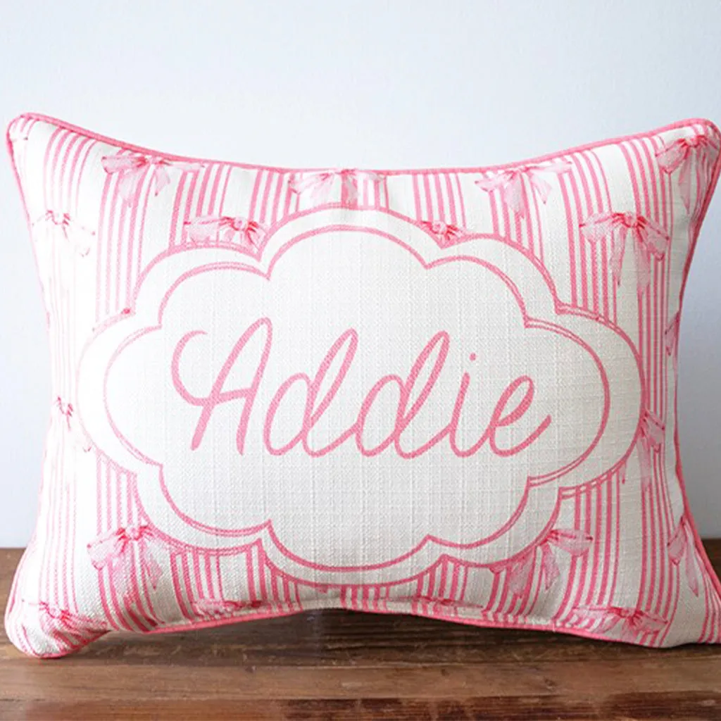 Custom Pink Bow Girl Name Pillow