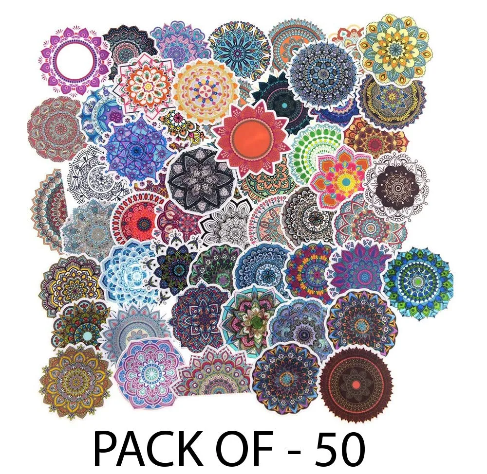 Decor Production Pack of 100 Vinyl Waterproof Multipurpose Mandala Art Stickers for Kids, Scrapbooking, waterbottles, Electronic Gadgets