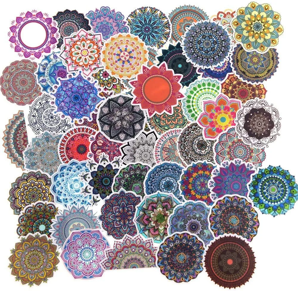 Decor Production Pack of 100 Vinyl Waterproof Multipurpose Mandala Art Stickers for Kids, Scrapbooking, waterbottles, Electronic Gadgets