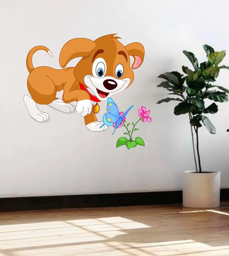 Delight Art Dog and Butterfly Wall Sticker Size - (55 * 50) cm