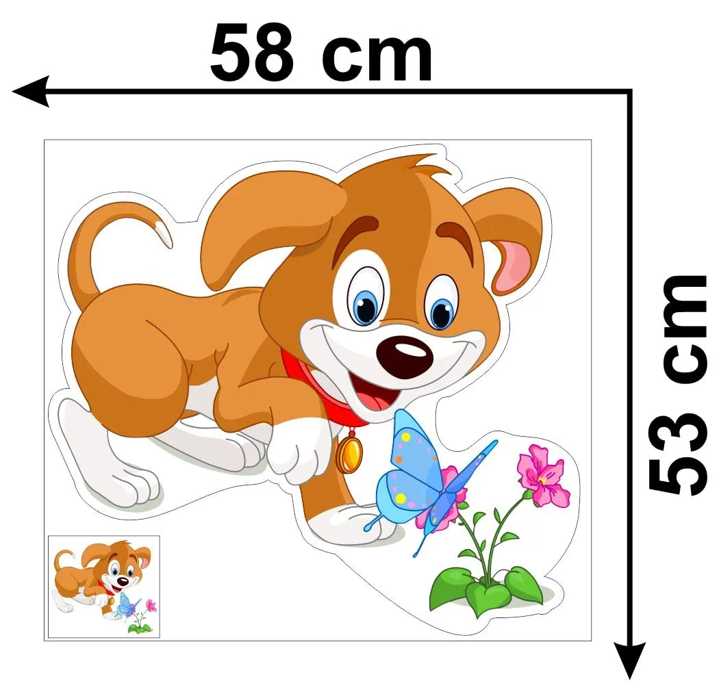 Delight Art Dog and Butterfly Wall Sticker Size - (55 * 50) cm