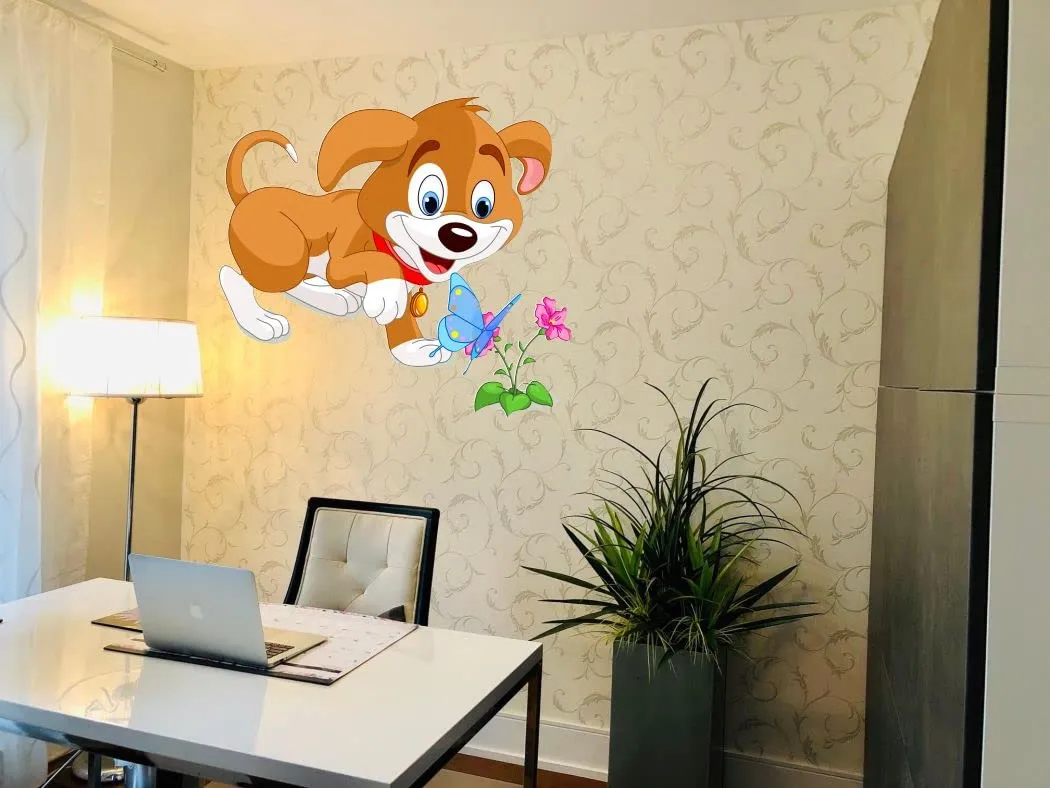 Delight Art Dog and Butterfly Wall Sticker Size - (55 * 50) cm