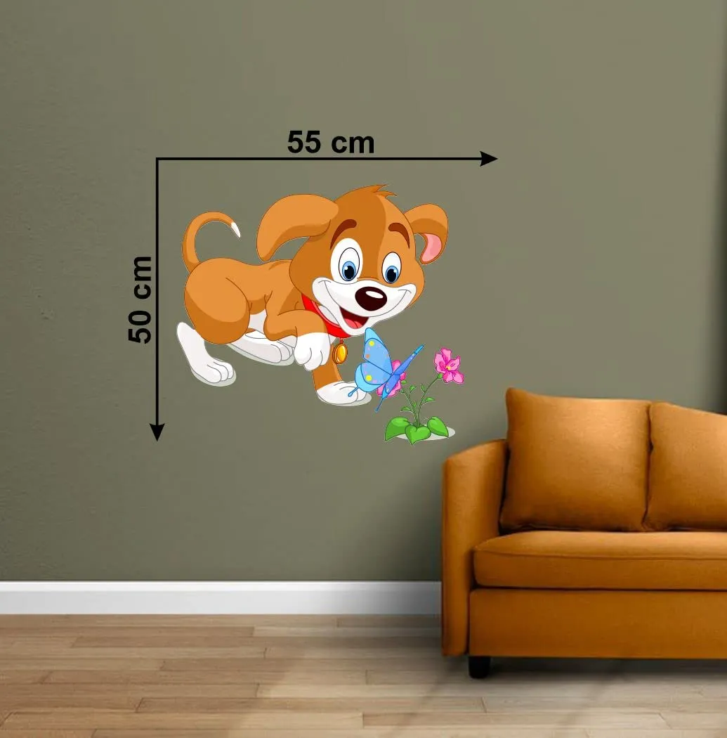 Delight Art Dog and Butterfly Wall Sticker Size - (55 * 50) cm