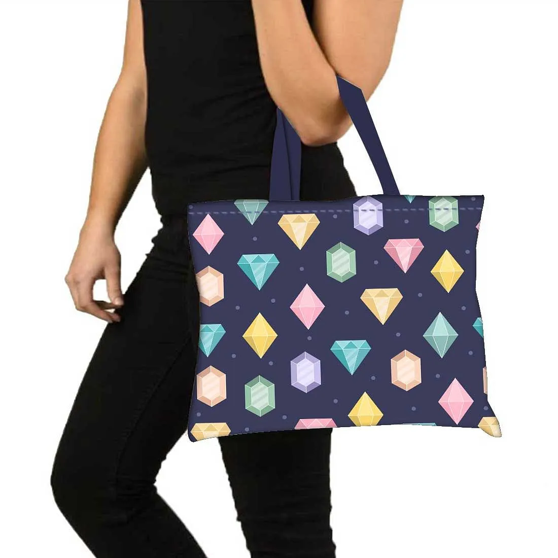 Designer Tote Bag With Zip Beach Gym Travel Bags -  Colorful Diamonds