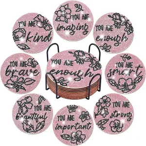 DIY Diamond Art Coasters, 8 Piece Set With Holder, Kind Messages