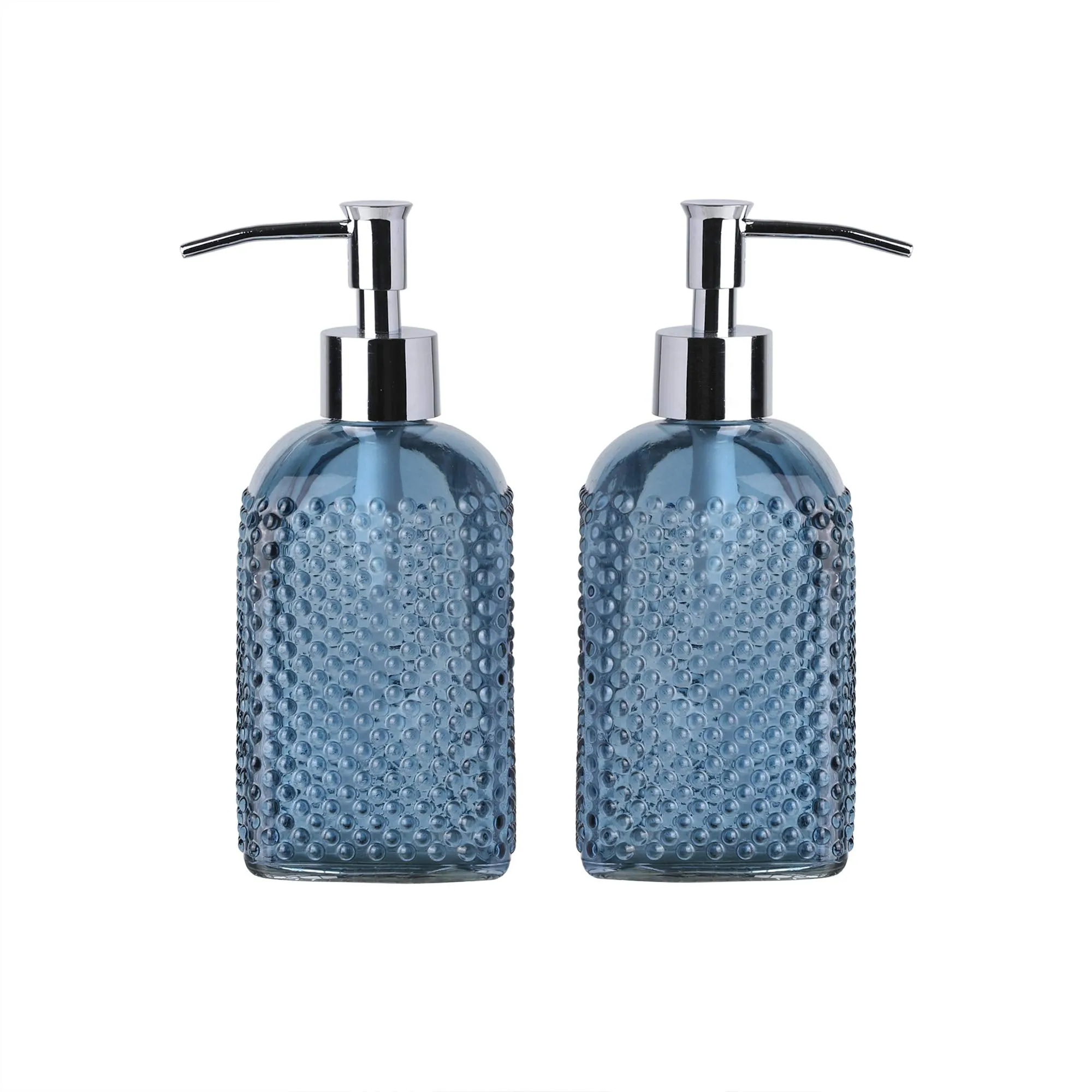 Dot Glass Lotion Dispenser-Soap Bottle with Plastic Pump-16.5oz-Set of 2 (Grey Blue