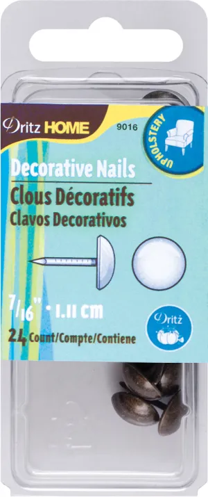 Dritz Home Decorative Nails 7/16" 24 pack - Antique Brass Smooth Head*