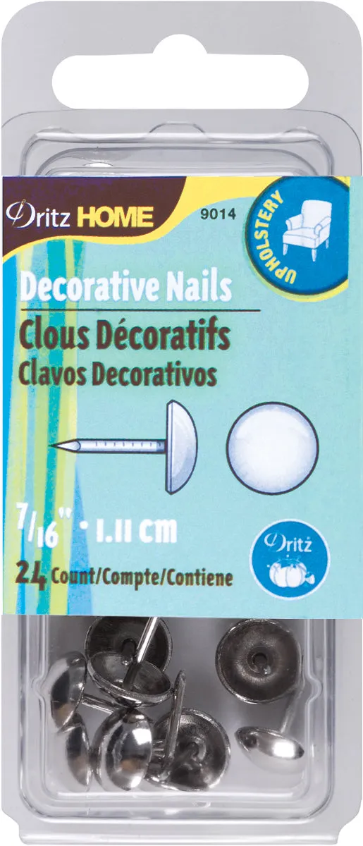 Dritz Home Decorative Nails 7/16" 24 pack - Nickel Smooth Head*