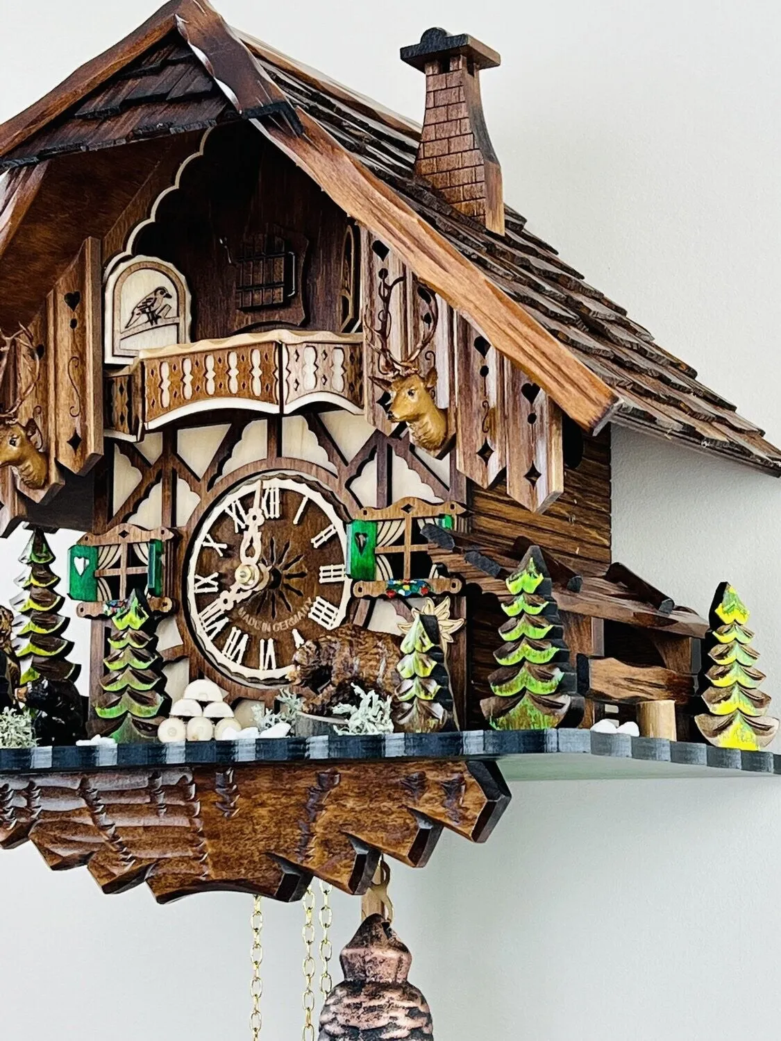 Eight Day Cuckoo Clock Cottage with Bears and Pine Trees