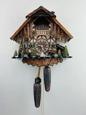 Eight Day Cuckoo Clock Cottage with Bears and Pine Trees