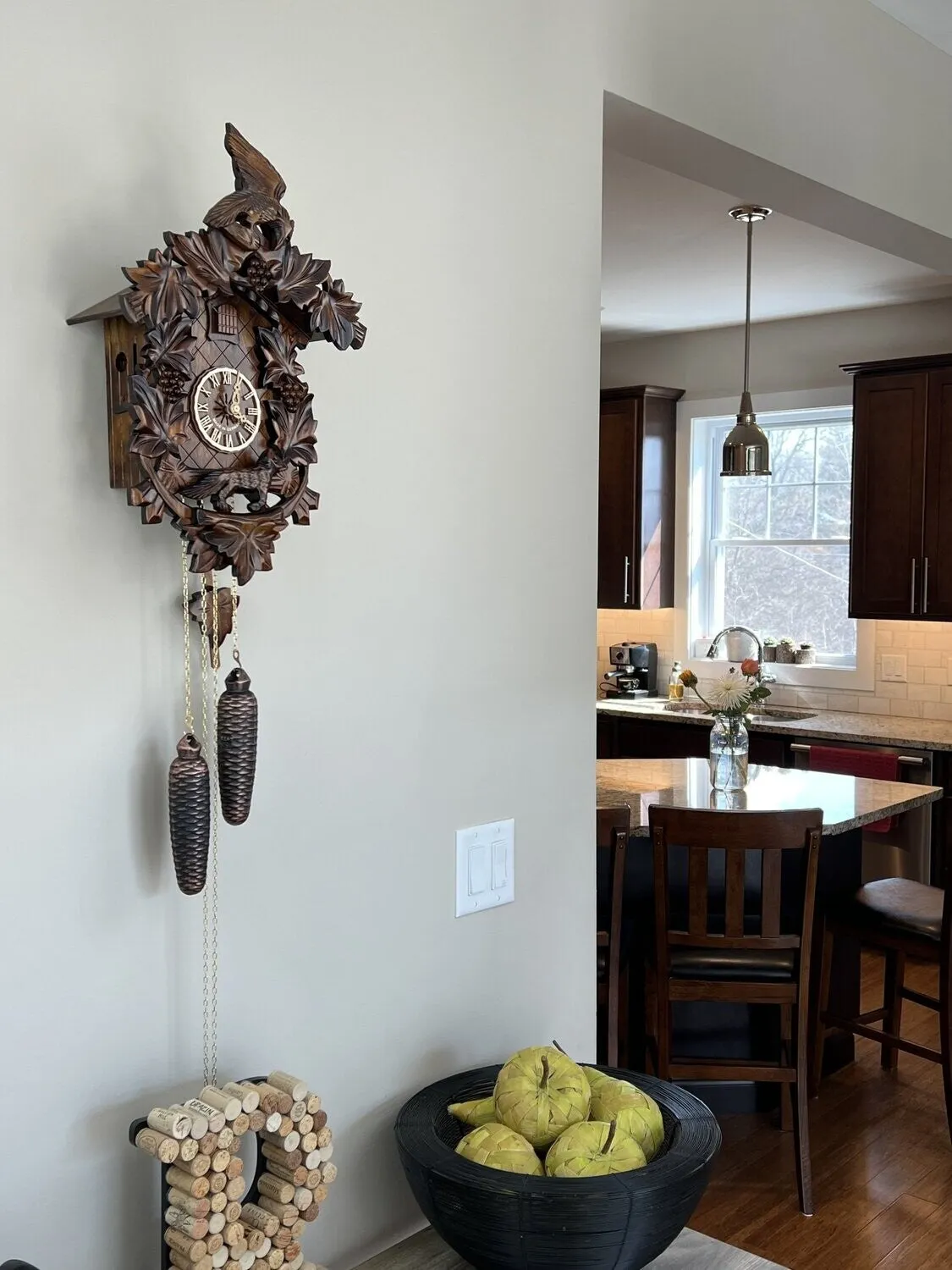 Eight Day Hand-carved Cuckoo Clock with Aesop's Fable Themed Carvings - Fox, Bird and Grapevines