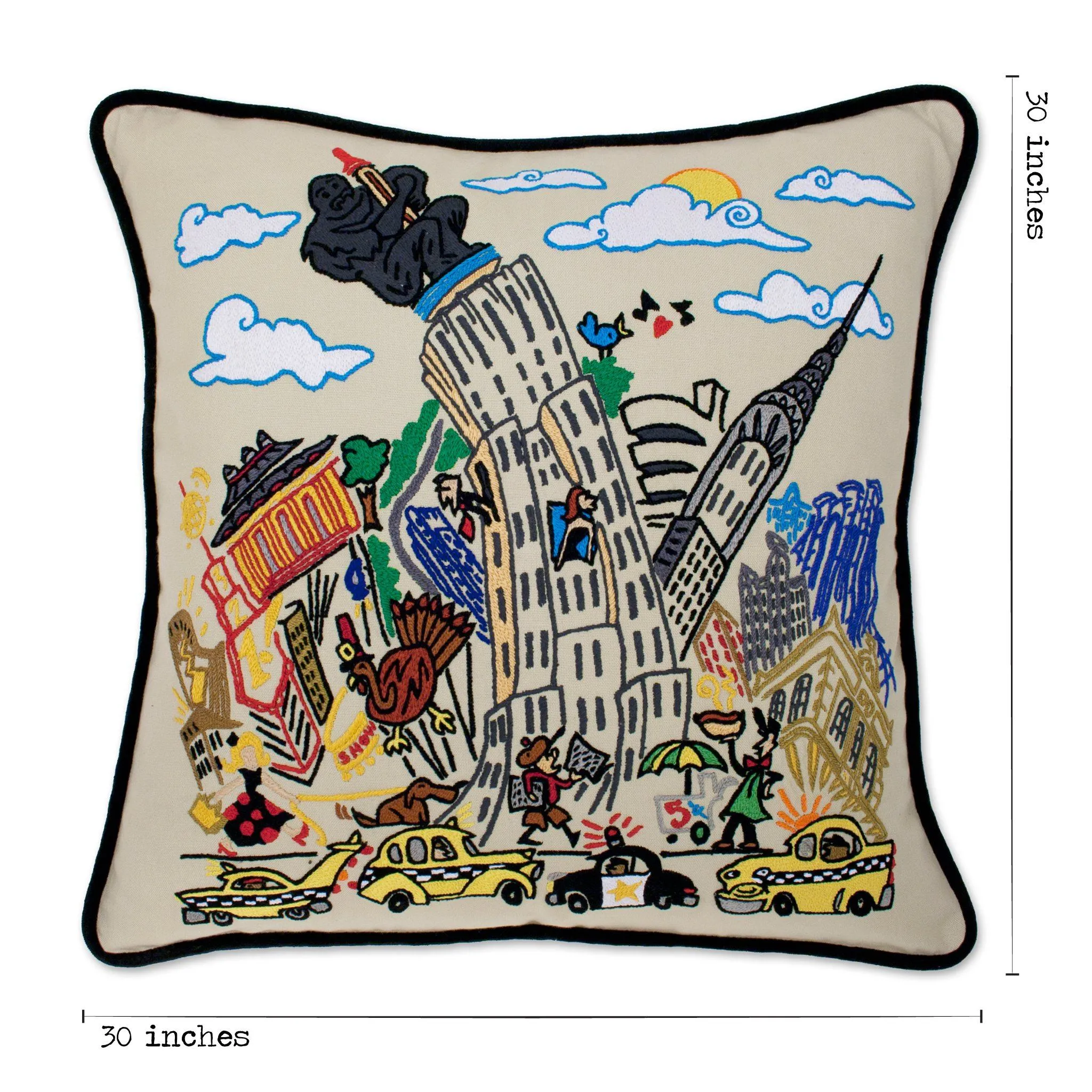 Empire State XL Hand-Embroidered Pillow